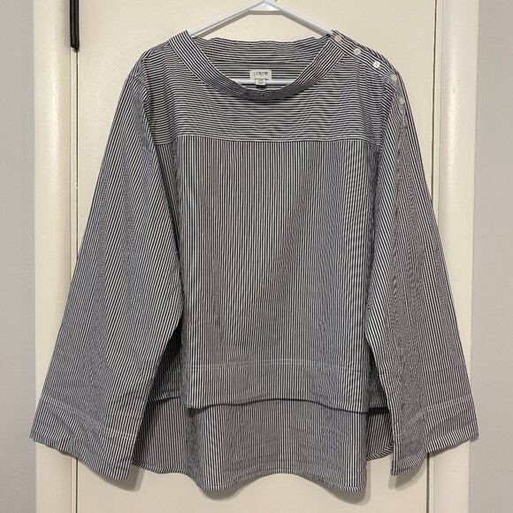 J. Crew Women's Plus L/S Striped Funnel Neck Poplin Shirt Top Blouse Sz 24/3X - Picture 1 of 9
